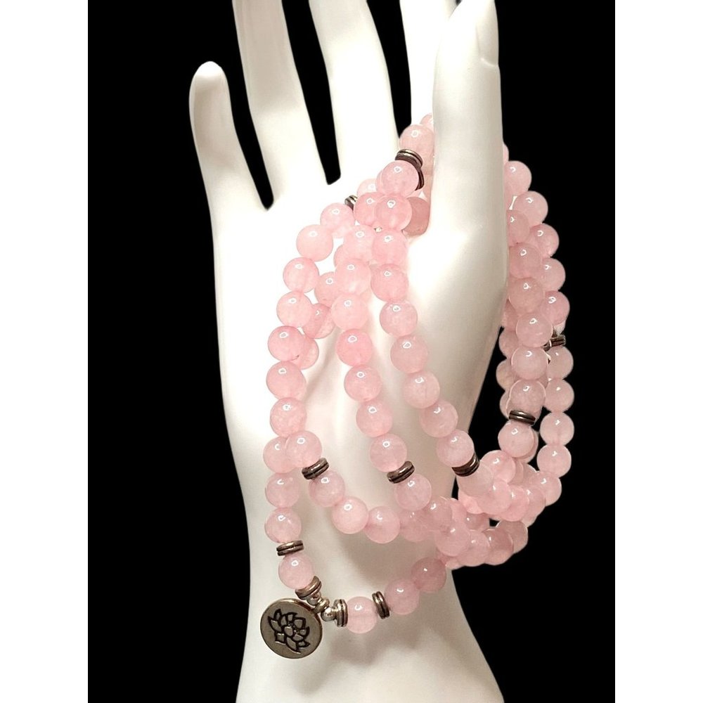 8mm 108 Mala Beads Wrap Bracelet Necklace - Rose Quartz